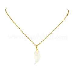 Natural White Shell Carved Angel Wing Pendant 304 Stainless Steel Cable Chain Necklaces for Women&nbsp;NJEW-JN06244