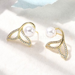 Brass Micro Pave Clear Cubic Zirconia Fishtail Stud Earrings&nbsp;EJEW-P322-13G