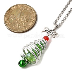 Aluminum & Green Glass Silver Christmas Tree Pendant 304 Stainless Steel Cable Chain Necklaces&nbsp;NJEW-JN05423