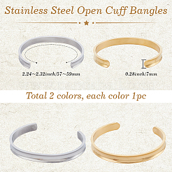 2Pcs 2 Colors Stainless Steel Open Cuff Bangles&nbsp;BJEW-SC0001-67B