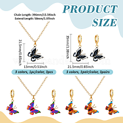 3 Colors Butterfly Alloy Enamel Pendant Necklace & Hoop Earring Sets&nbsp;SJEW-HY0001-03