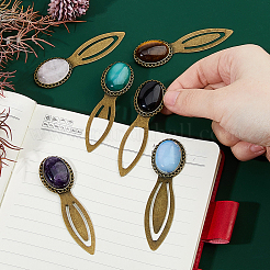 Oval Natural Rose Quartz & Tiger Eye & Black Stone & Amethyst & Agate & Opalite Bookmark&nbsp;AJEW-DC00018