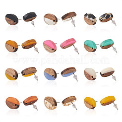 12Pairs 12 Colors Opaque Resin & Walnut Wood Stud Earring Findings&nbsp;MAK-CD0001-05