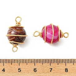 Natural Striped Agate/Banded Agate(Dyed & Heated) Copper Wire Wrapped Round Links Connector Charms&nbsp;PALLOY-JF05906