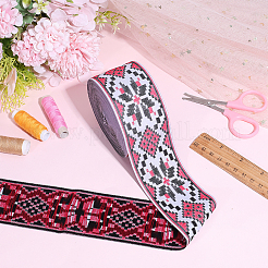 Rhombus Pattern Ethnic Style Embroidery Floral Polyester Ribbons&nbsp;OCOR-WH0070-324B