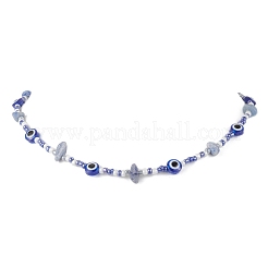Natural Blue Aventurine(Dyed & Heated) Chip & Resin Evil Eye & Glass Seed Beaded Necklaces&nbsp;NJEW-JN05294