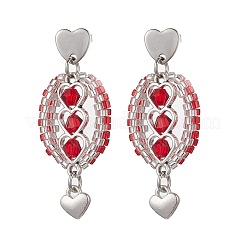 304 Stainless Steel Faceted Bicone Glass Beads Dangle Stud Earrings&nbsp;EJEW-WZ00437-03