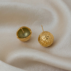 Textured Stainless Steel Spherical Stud Earrings for Women&nbsp;PY7904