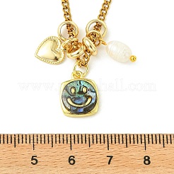 Brass Natural Paua Shell & Pearl Pendant 304 Stainless Steel Curb Chain Necklaces for Women&nbsp;NJEW-JN06258-04