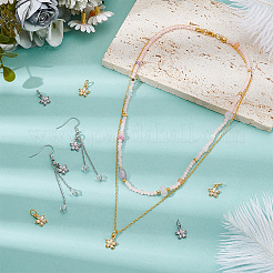 10Pcs 2 Colors Rack Plating Brass Pave Clear Cubic Zirconia Flower Charms&nbsp;KK-BC0015-24