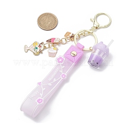 Alloy Enamel Pendants & Milk Tea Resin with Acrylic Cup Pendants Keychains&nbsp;KEYC-JKC01233-01