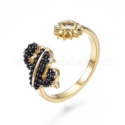 Black Cubic Zirconia Cactus and Sun Open Cuff Ring for Women&nbsp;RJEW-N035-087