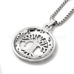 Alloy Tree of Life Pandant Necklace with Stainless Steel Box Chains&nbsp;NJEW-K245-007