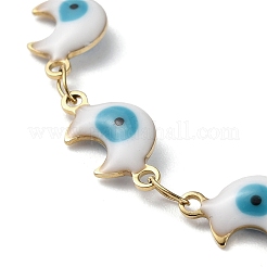 Moon with Evil Eye Enamel Link Chain Bracelet&nbsp;BJEW-G683-01G
