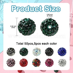 50Pcs 10 Colors Pave Disco Ball Beads&nbsp;FIND-YW0005-51