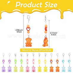 12Pcs 6 Style Acrylic & Alloy Enamel Bear Pendant Decorations&nbsp;HJEW-YW00172