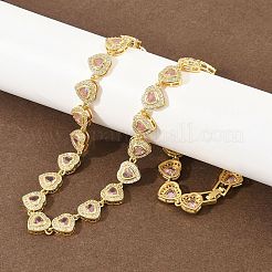 Brass Pave Pink Cubic Zirconia Heart Tennis Necklaces&nbsp;KK-CBA4547-17B-G
