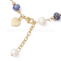 Rondelle Natural Blue Spot Jasper & Cultured Freshwater Pearl Beaded Link Bracelets for Women&nbsp;BJEW-JB12809-01