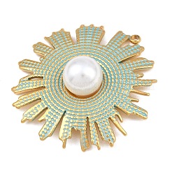 304 Stainless Steel with Sky Blue Enamel & ABS Plastic Imitation Pearl Pendants&nbsp;SA-CBA4809-05G