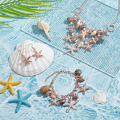 1 Set Iron Starfish & Natural Shell & Plastic Pearl Charm Bracelet & Dangle Earrings & Bib Necklaces Set&nbsp;SJEW-PH0001-15