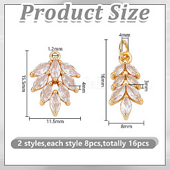 16Pcs 2 Styles Brass Micro Pave Cubic Zirconia Pendants&nbsp;KK-HY0004-25