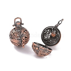Hollow Brass Round with Rose Cage Pendants&nbsp;KK-F0305-R-NR