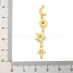 Rack Plating Brass Clear Cubic Zirconia Sun Moon Star Connector Charms&nbsp;KK-G513-40G