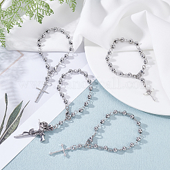 4Pcs 4 Styles Gothic 304 Stainless Steel Prayer Beaded Bracelet Sets&nbsp;BJEW-GO00002