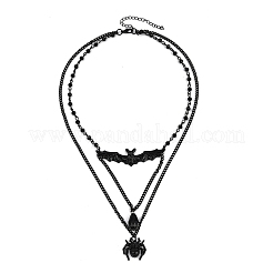 Iron & Teardrop Resin Halloween Bat Spider Pendant Double Layered Necklaces for Women&nbsp;LS-NJEW-A055-01B-EB