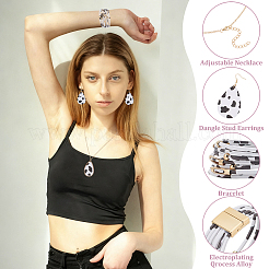 Leopard Teardrop PU Leather Pendant Necklaces & Bracelets & Dangle Earrings Sets&nbsp;SJEW-WH0007-07A