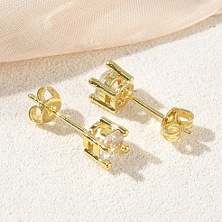 Brass Pave Single Cubic Zirconia Stud Earrings&nbsp;KK-CBA98BA-20G