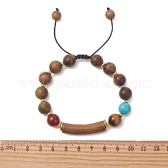 Adjustable Natural Sandalwood & Carnelian & Tiger Eye & Synthetic Turquoise Beaded Bracelets for Women Men&nbsp;BJEW-TA00737