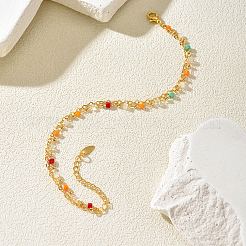 Brass Glass Double Layer Beach Anklets for Women Summer Casual Sandal Jewelry&nbsp;YH4003