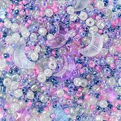 12Pcs 4 Style Moon & Star Transparent Spray Painted Glass Beads&nbsp;GLAA-FS0001-67