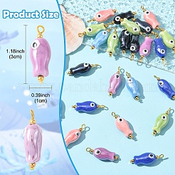 10Pcs Evil Eye Fish Shaped Glazed Porcelain Pendants&nbsp;PALLOY-YW00086-01