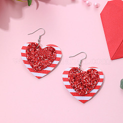 PU Leather Heart with Stripe Dangle Earrings&nbsp;FS-WG76E0F-01