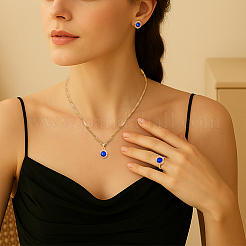 2 Colors Round Iron & Alloy & Rhinestone Pendant Necklaces & Stud Earrings & Finger Ring Set for Women&nbsp;SJEW-HY0001-04