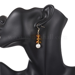 Natural Cultured Freshwater Pearl & Natural Amber Dangle Earrings&nbsp;EJEW-JE06961