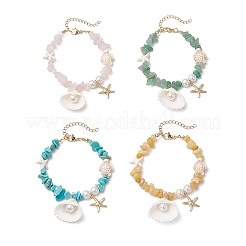 4Pcs Natural Topaz Jade & Green Aventurine & Rose Quartz & Synthetic Turquoise Chip Beads Charm Bracelets&nbsp;BJEW-TA00640