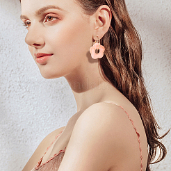 6 Pairs 6 Colors Cute Acrylic Flower Dangle Hoop Earrings&nbsp;EJEW-AN0003-47