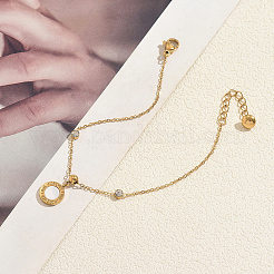 304 Stainless Steel Crystal Rhinestone Forever Love Coin Charm Bracelets for Women&nbsp;PR6734