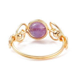 Natural Amethyst Braided Finger Ring&nbsp;RJEW-TA00042-02