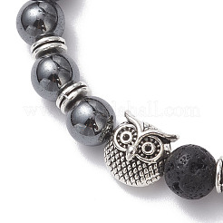 Non-Magnetic Synthetic Hematite & Natural Lava Rock Beads Braided Bead Bracelets&nbsp;BJEW-JB12611-02