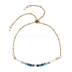 Adjustable Natural Kyanite & Apatite & Rhodonite & Non-magnetic Synthetic Hematite & Cultured Freshwater Pearl Beads Satellite Chains Slider Bracelets&nbsp;BJEW-JB14095-02