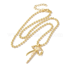 Brass & Plastic Imitation Pearl Ball Chain Bowknot Pendant Necklaces for Women&nbsp;NJEW-C054-03G