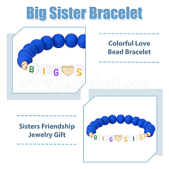 6Pcs 6 Color Word BIG SIS Acrylic & Polymer Clay & CCB Heart Beaded Stretch Bracelets Set&nbsp;BJEW-FI0001-53