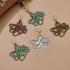 8Pcs 4 Colors Tibetan Styles Alloy Octopus Pendant Decorations&nbsp;HJEW-DC00102