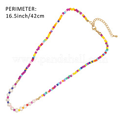Bohemian Handmade Candy Color Resin and Potato Imitation Pearl Beaded Nsecklaces with Brass Chain for Women&nbsp;WG2740-1