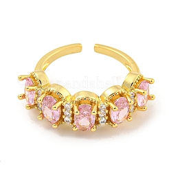 Rack Plating Brass Micro Pave Cubic Zirconia Oval Open Cuff Ring for Women&nbsp;RJEW-C082-15G