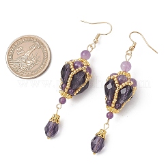 Teardrop Natural Amethyst & Glass Beaded Dangle Earrings&nbsp;EJEW-MZ00686-02